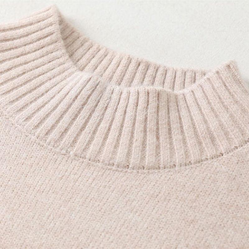 Autumn and Winter Mid-length Loose Dress Thickened Half High Neck Knitted Base Skirt Simple Casual Women Sweater Dress