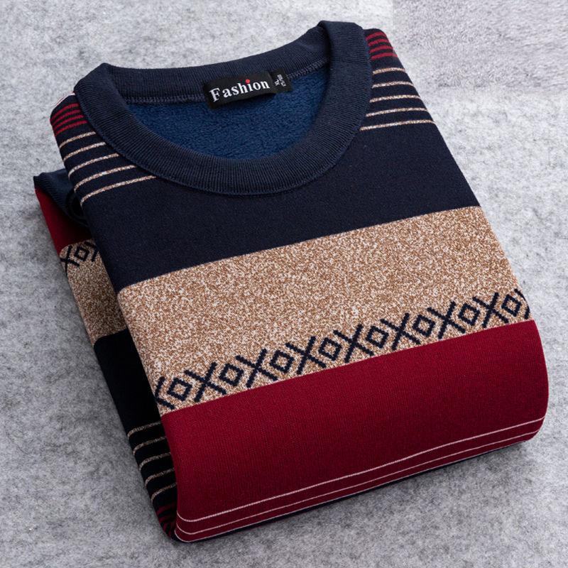 Winter Plus Velvet Sweater Men's Round Neck Bottoming Shirt Young and Middle-aged Long-sleeved T-shirt Sweater