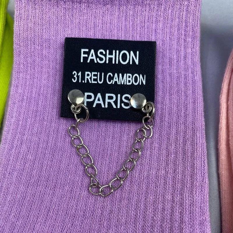 Two Pairs of Candy Color Chain Socks Korean Fashion Sports Cotton Socks