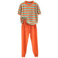 Two-piece Women's Casual Fashion Knitted Suit Striped Stitching Drawstring Short Sleeve + Knitted Pants Suit