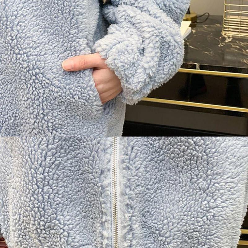 Winter Lamb Wool Coat Korean Loose Stitching Stand Collar Coat Women's Contrast Color Thickening Mid-length Warm Coat