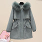 Imitation Hair Parker Overcoming Women's Mid-length Plus Velvet Thick Hooded Waist Waist Tooling Cotton-padded Jacket