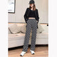 Wide Leg Pants Women's High Waist Vertical Printed Pants Spring and Autumn Loose Thin All-match Straight Casual Trousers
