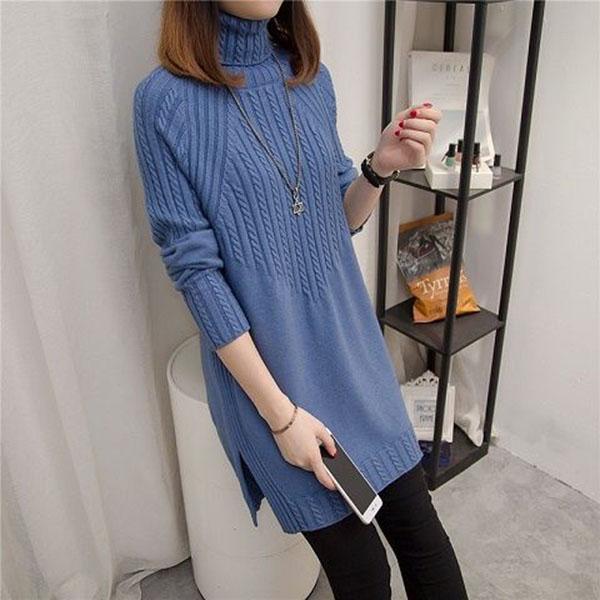 Autumn and Winter Thick Turtleneck Sweater Mid-length Loose Wild Sweater Dress Hedging Knit Women Sweater Dress