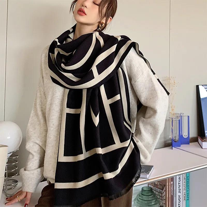 Women's Imitation Cashmere Scarf Winter Double-sided Printing Oversized Shawl Lengthened Thick Scarf Shawl