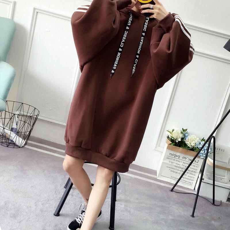 Autumn and Winter Hooded Sweater Loose and Versatile Mid-length Maternity Wear Thick Lace Up Fashion Coat