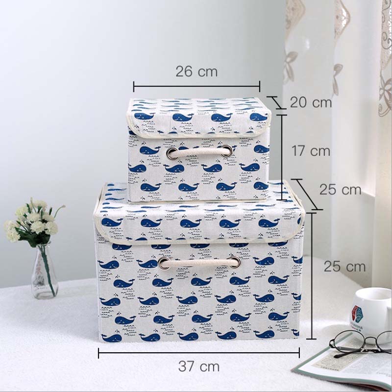 Simple Cartoon Cotton Linen Storage Box Dust Cover Foldable Clothes Underwear Toy Storage Box