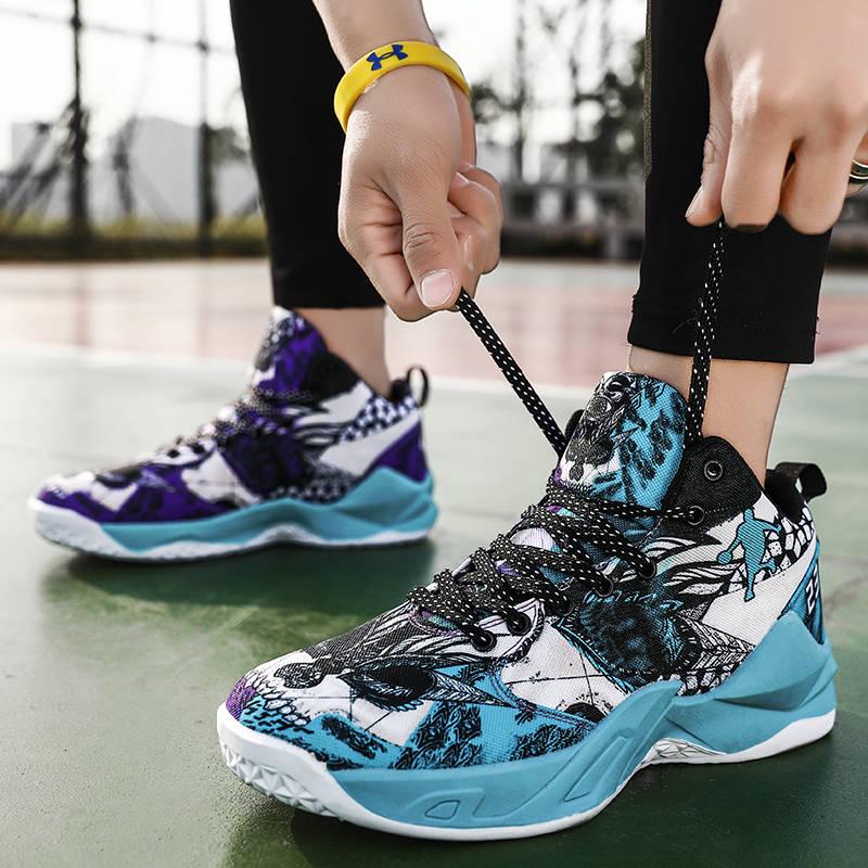 Men's high-top basketball shoes couple cushioning gym training non-slip outdoor sports shoes