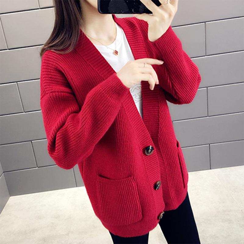 Spring and Autumn Knitted Sweater Cardigan Casual Jacket Thick Loose Young Women's Top