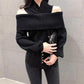 Off Shoulder Sexy One-neck Blouse Loose Knit Bottoming Shirt Fashion Outer Wear Spring and Autumn Jacket