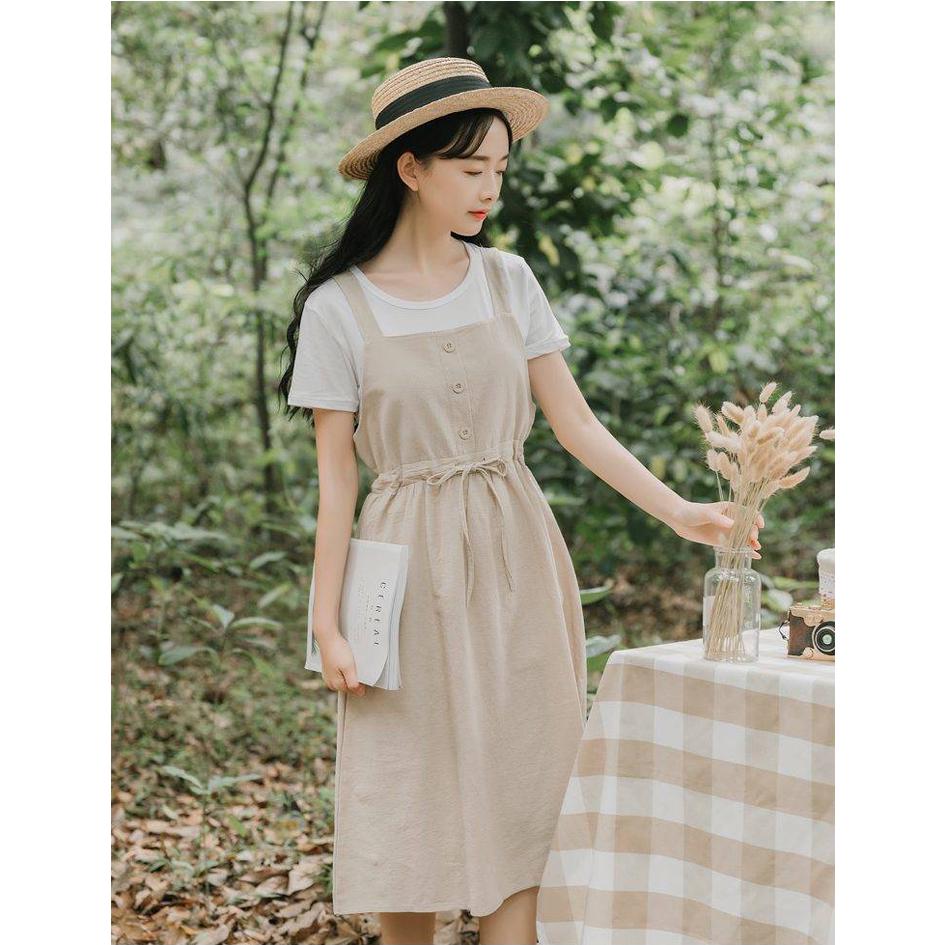 Summer Long Dress Women Casual Vintage Dresses Mid Calf Vestidos Pockets Strapless Sundress Overalls