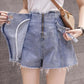 Women's High Waist Denim Shorts Summer Thin and Loose Korean Version of All-match Irregular Straight A-line Wide-leg Pants