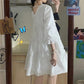 Girl Student Knee-length Solid Color Dress Sailor Collar Navy Dress Sweet Bow-knot