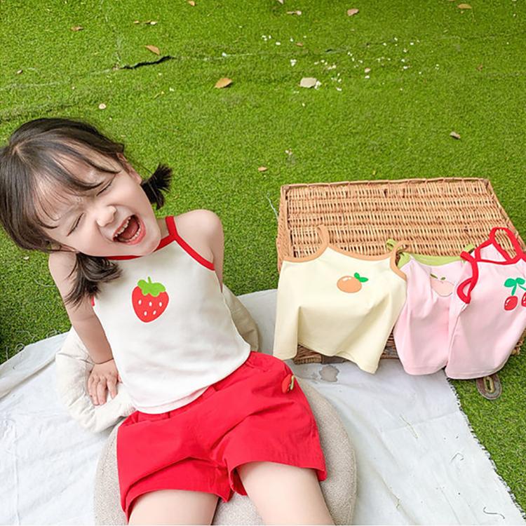 Summer Kids Cute Printing Vest Sleeveless Tops Korean Style Slash Neck Slim Camisole for Children Girls