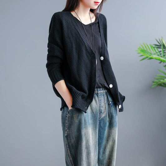 Women Sweater Chunky Knitted Cardigan Loose Single-breasted Solid Color Knit Cardigan Sweater Coat