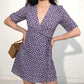 Dress Floral European and American Sexy and Slim V-neck Daisy Print Short-sleeved Fresh Dress