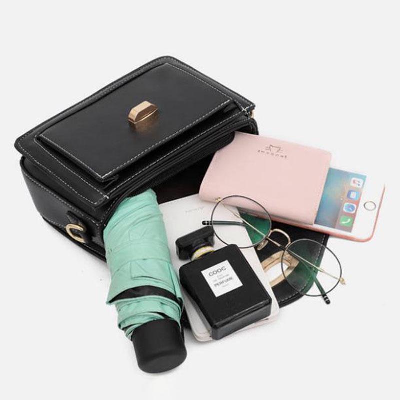 Crossbody Bag Women Solid Color Leather Anti-theft Large Capacity Wear Lock Buckle Hand Shoulder Bag