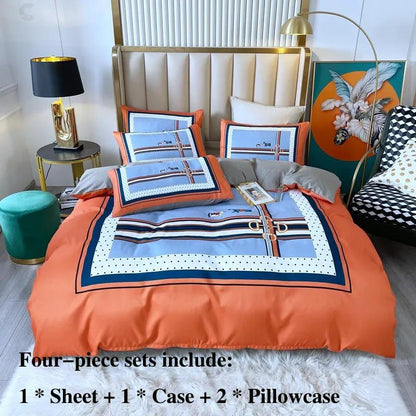 Thickened Grinding Long Velvet Wool Twill Four-piece Printing Palace Wind Cotton Is Sleeled Bed Single Tribute Cotton Home Bed Set 1.8 M 2 Meter Bed