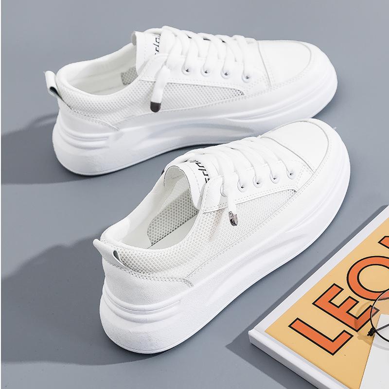 PU Leather Casual Shoes Women Sneakers 2020 Spring Light White Sneakers Platform Med Heel Ladies Shoe Comfortable 35-40