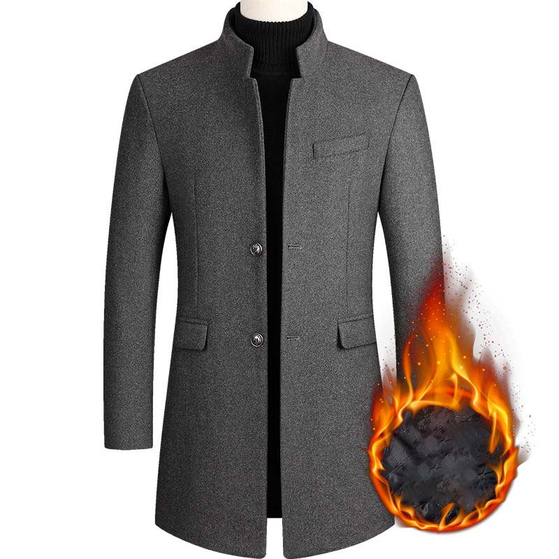 Men's Autumn and Winter Jacket 2021 New Plus Velvet Thick Wool Coat Mid-length Warm Casual Windbreaker
