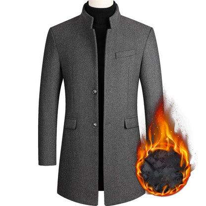 Men's Autumn and Winter Jacket 2021 New Plus Velvet Thick Wool Coat Mid-length Warm Casual Windbreaker