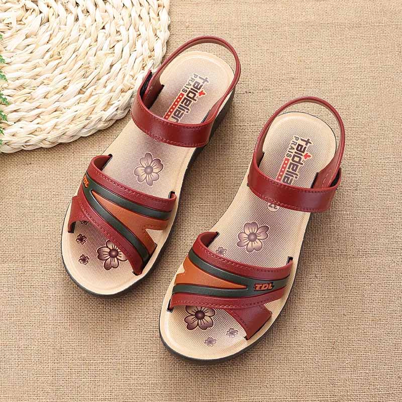 Sandals Non-slip Deodorant Women's Flat Velcro Beach Shoes Fashion Outerwear Ladies Middle-aged and Elderly Summer Shoes