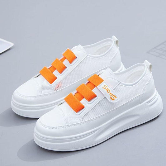 Mesh Leather Small White Shoes Women Thin Summer Velcro Street Fashion Shoes Women Thick-soled Sneakers