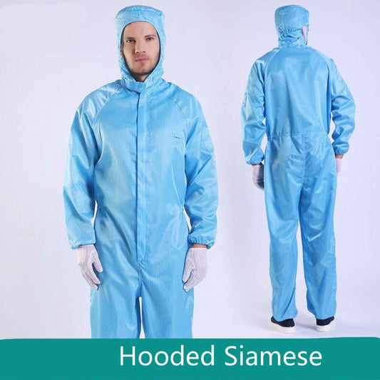 Clothes Siamese Hooded Dust-Free Full Body Isolation Antistatic Protective Workwear Men's Belt Blue