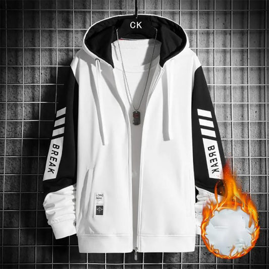 Autumn and Winter Jacket Men's Thickened Plus Fleece Hooded Jacket Trend Youth Cardigan Baseball Uniform Jacket