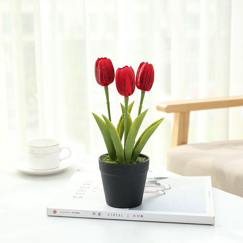 Fake Flower Tulip Bonsai Simulation Flower Creative Home Interior Dining Table Living Room Decoration Simulation Plant Artificial Flower