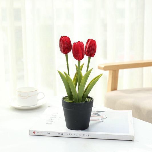 Fake Flower Tulip Bonsai Simulation Flower Creative Home Interior Dining Table Living Room Decoration Simulation Plant Artificial Flower