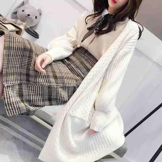 Spring and Autumn Loose Cardigan Sweater Mid-length Knitted Thicken Top Fashion Simple Female Jacket