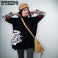 Women Vintage Printed Knitted Sweater Loose Bottoming Sweater Autumn Winter Plus Size Split Pullover Sweater