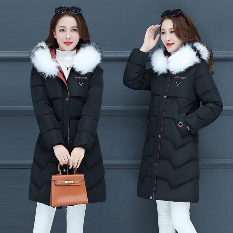 Hooded Large Fur Collar Long Section Ladies Cotton Coat Down Cotton Padded Cotton Jacket
