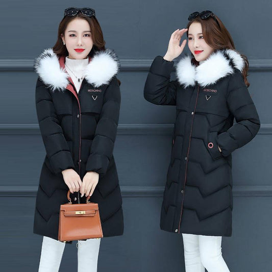 Hooded Large Fur Collar Long Section Ladies Cotton Coat Down Cotton Padded Cotton Jacket
