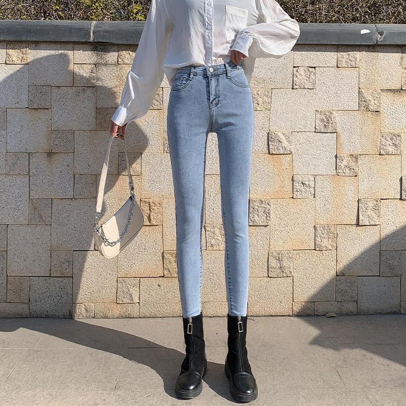 Spring Light-colored Jeans Women's High Waist Was Thinner and Taller Light Blue Stretch Tight-fitting Pencil Pants