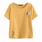 Cotton T-shirt Summer Literary Short-sleeved Women's Embroidered Large Size Stitching All-match Top