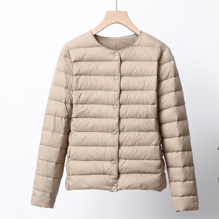 Women's Winter Solid Color Down Jacket Ultra Light Duck Down Coat Female Autumn Slim Oversized Round Collar Short Jacket