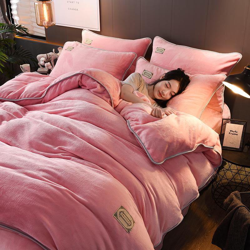 4pcs  Home Textile  Solid Color Bedding Set Bed Linings Duvet Cover Bed Sheet Pillowcases Cover Set