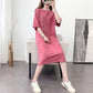 Cotton Simple Style Women's Summer Dress Short Sleeve Round Neck Solid Color Knee-length Daily Wear