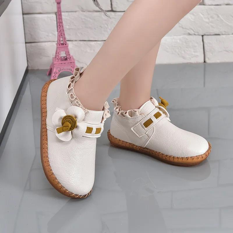 Children's Flat Princess Shoes Girls Spring Autumn Solid Color Flower Decoration Casual Single Shoes