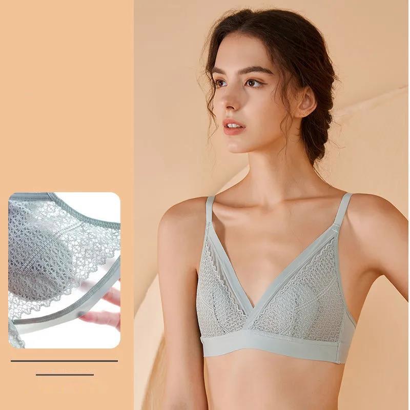 Ultra-thin Sexy Lace Underwear French Pure Anti-bump Latex Bra Gather Adjustment Type Breast Bra