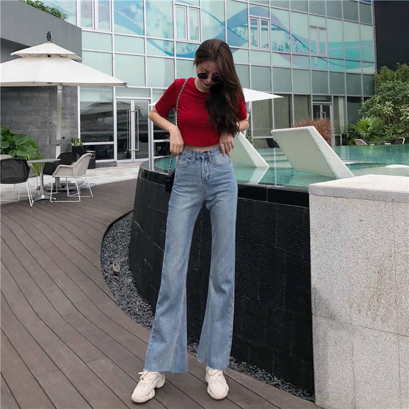 WTEMPO Retro Pants Show Thin Wild High-waisted Denim Trousers Women Temperament Slim Flared Pants