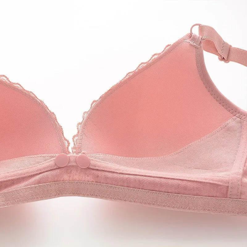 Ladies Front Buckle Bra Lace Sexy Gathering Nursing Underwear No Steel Ring Thin Anti-sagging Breathable Bra