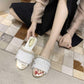 Plus Size 36-40 Summer Women Outdoor Flat Bohemian Beach Flip Flops Wear-resistant Non-slip Office Lady Lace Pearl Sandals