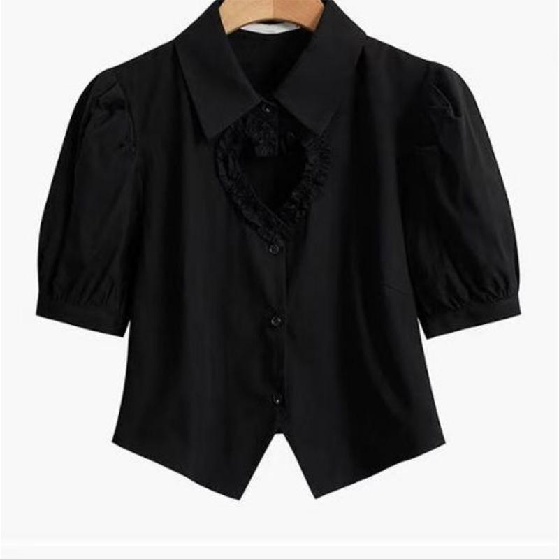 Design Sense Sweet and Spicy Love Hollow Shirt Trendy Chic and Thin Short Short Sleeve Student Girl