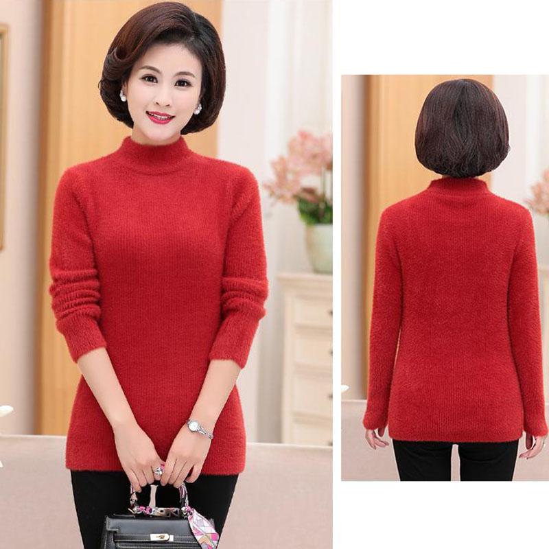 Autumn and Winter Loose Casual Sweater Embroidered Round Neck Simple Bottoming Shirt Middle-aged Women Sweater