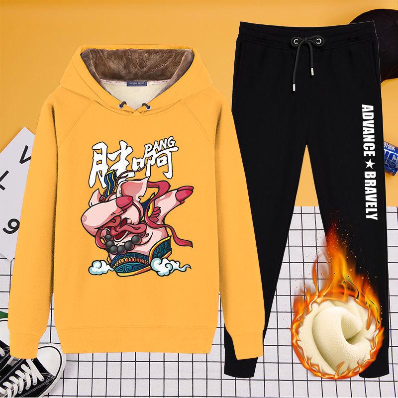 2pcs/set Autumn Winter Men's Sets Sportswear Thicken Fleece Lining Tracksuits 2 Piece Sets Men's Clothes Hoodies+Pants Sets Males Weatsuit Outfits