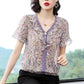 Women's Summer Print Loose Top Round Neck Versatile Chiffon Short Sleeves