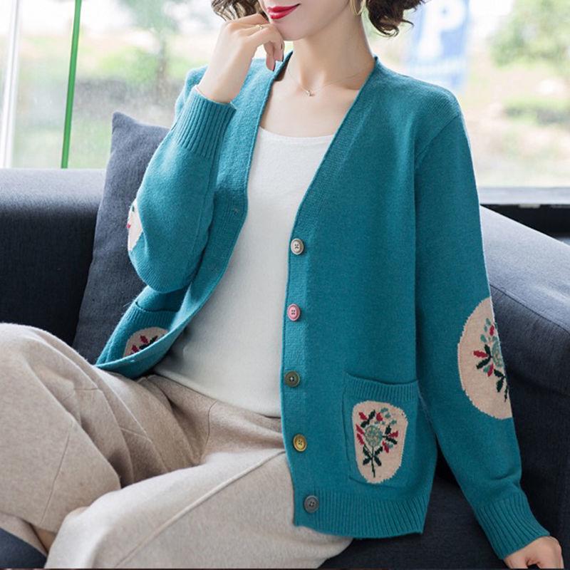 Knit Cardigan Autumn and Winter V-neck Button Coat Loose Long-sleeved Sweater